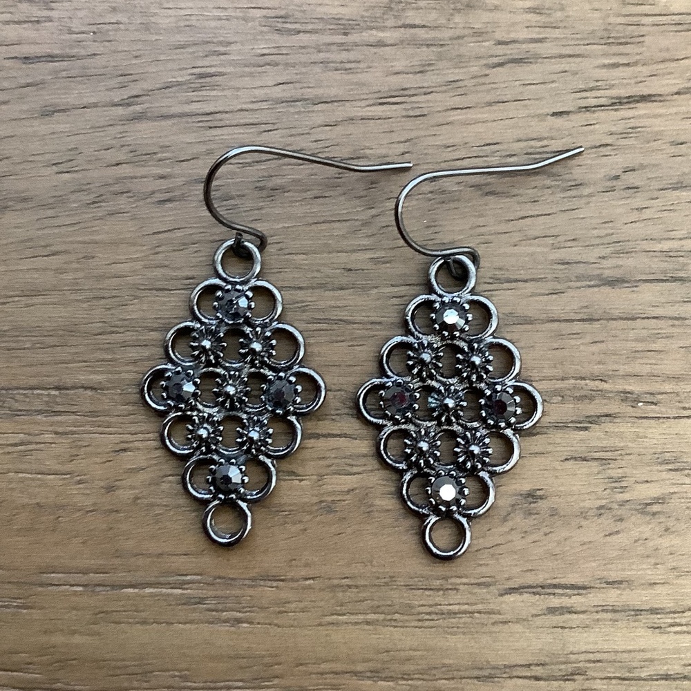 Gun Metal with Black Stones Earrings